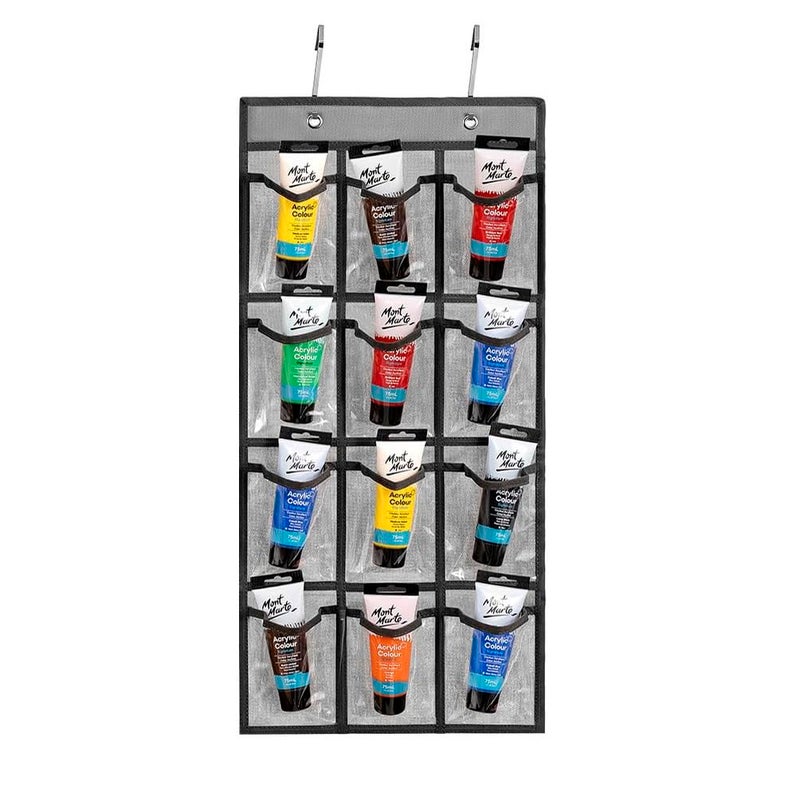 ANIZER Classroom Pocket Chart For Cell Phones Calculators Over The Door Hanging Closet Underwear Sock Jewelry Organizer Holder 12 Clear Pockets (GREY) - Image 2